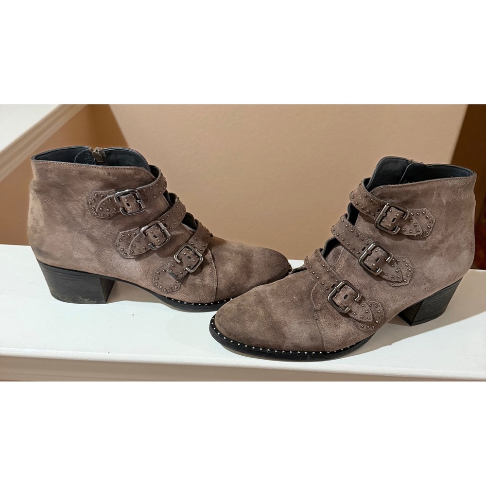 Paul Green Suede Ankle Boots Taupe Fall Studded Moto Distressed US 10/ UK 7.5